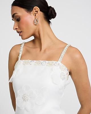 Sheer Embellished 3D Floral Mini Sheath Dress