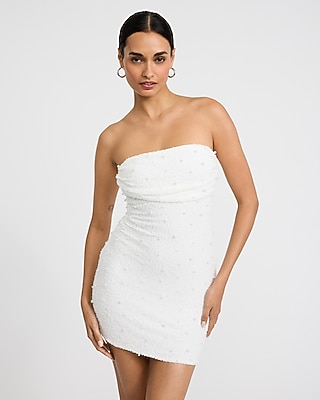 pearl embellished dress Express Women's Rhinestone Strapless Micro Mini Tube in Neutral Small Color:same as the photo Discover 12 Symmetrical Balance GroupClothing Light 94% Polyester/6% Spandex