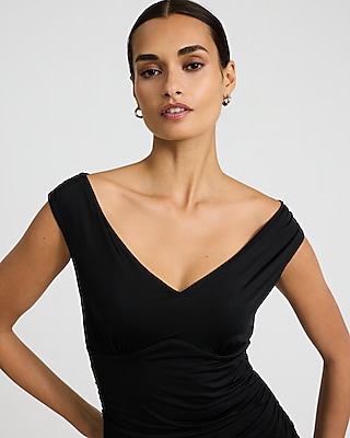 Off The Shoulder Ruched Asymmetrical Midi Dress