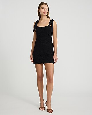 Crochet Square Neck Tie Strap Mini Shift Dress