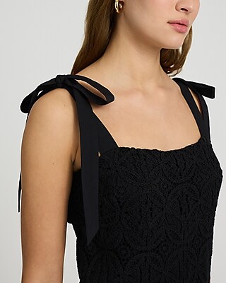 Crochet Square Neck Tie Strap Mini Shift Dress