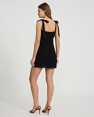 Crochet Square Neck Tie Strap Mini Shift Dress