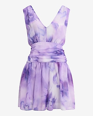 Printed V-Neck Sleeveless Bow Back Mini Fit and Flare Dress