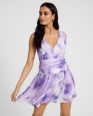 Printed V-Neck Sleeveless Bow Back Mini Fit and Flare Dress