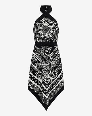 Printed Halter Sleeveless Handkerchief Mini Dress