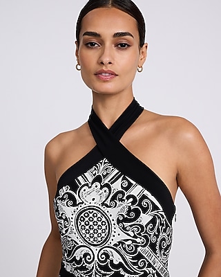 Printed Halter Sleeveless Handkerchief Mini Dress