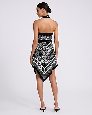Printed Halter Sleeveless Handkerchief Mini Dress