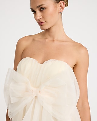 Mesh Tiered Bow Front Strapless Mini Dress