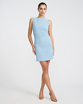 Crepe Boat Neck Sleeveless Ruched Mini Sheath Dress