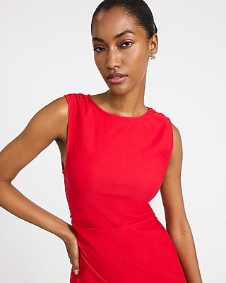 Crew Neck Sleeveless Ruched Midi Sheath Dress - image 2