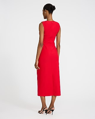 Crew Neck Sleeveless Ruched Midi Sheath Dress - image 3