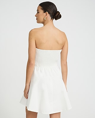 Strapless Button Front Smocked Back Mini Dress in Ivory - image 2