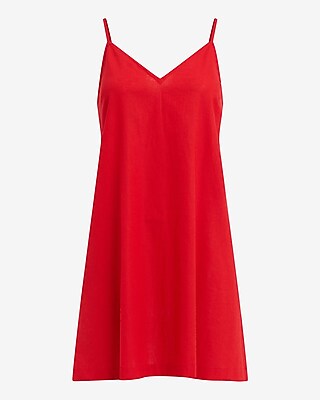Linen-Blend V-Neck Sleeveless Mini Shift Dress