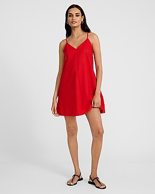 Linen-Blend V-Neck Sleeveless Mini Shift Dress