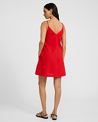 Linen-Blend V-Neck Sleeveless Mini Shift Dress