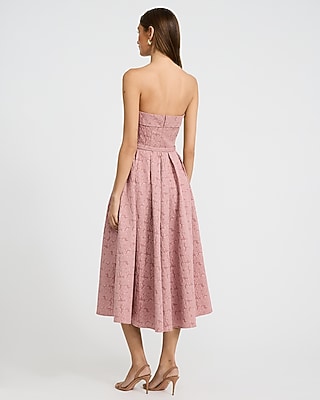 Floral Textured Strapless Belted Maxi Dress with Pockets