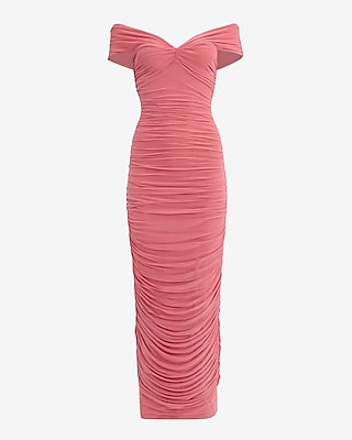 Mesh Ruched Off The Shoulder Maxi Dress - image 3