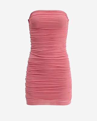 Mesh Strapless Ruched Mini Sheath Dress