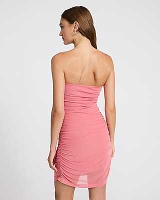 Mesh Strapless Ruched Mini Sheath Dress