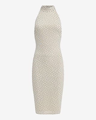Mesh Polka Dot Halter Mock Neck Midi Sheath Dress - image 3