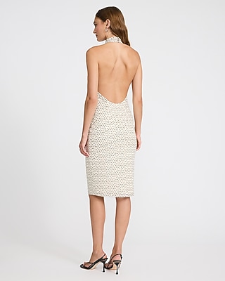 Mesh Polka Dot Halter Mock Neck Midi Sheath Dress - image 2