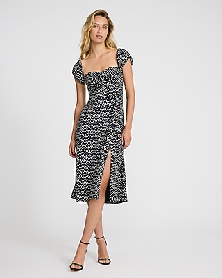 Polka Dot Sweetheart Ruched Front Midi Dress | Express