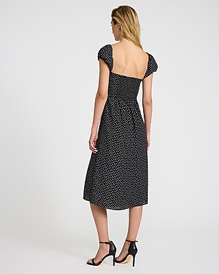 Polka Dot Sweetheart Ruched Front Midi Dress | Express