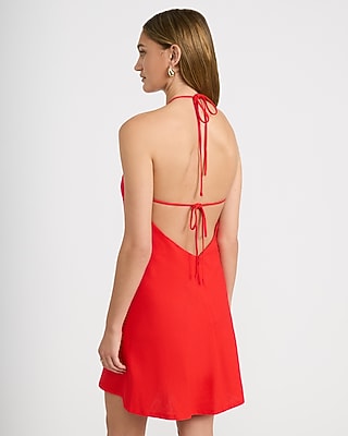 Linen-Blend Halter Sleeveless Mini Dress