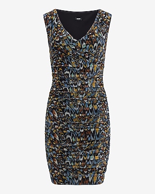 Printed Mesh Ruched Convertible Sleeveless Mini Dress - image 4
