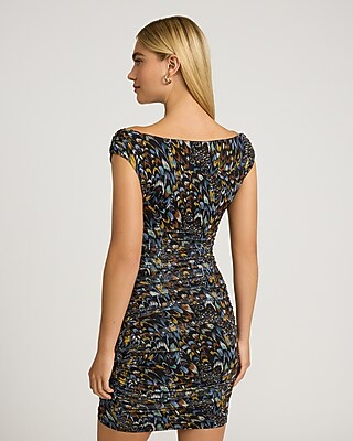 Printed Mesh Ruched Convertible Sleeveless Mini Dress - image 2