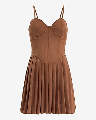 Faux Suede Sweetheart Corset Pleated Mini Dress