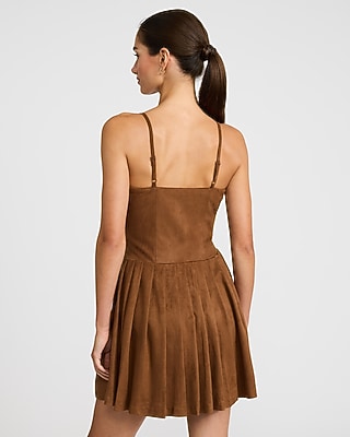 Faux Suede Sweetheart Corset Pleated Mini Dress