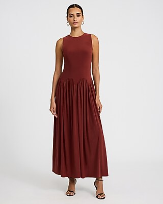 Jersey Crew Neck Sleeveless Drop Waist Maxi Dress | Express