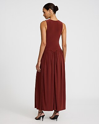 Jersey Crew Neck Sleeveless Drop Waist Maxi Dress | Express