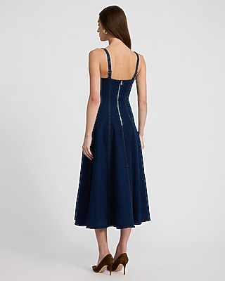 Stretch Denim Sweetheart Seamed Midi Dress