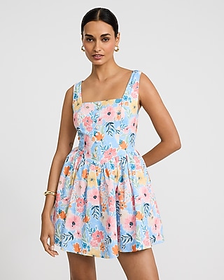 Floral Jacquard Button Front Dipped Waist Mini Dress