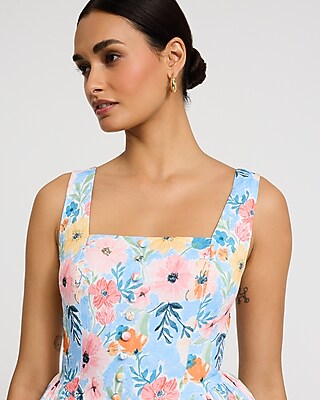 Floral Jacquard Button Front Dipped Waist Mini Dress