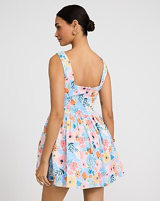 Floral Jacquard Button Front Dipped Waist Mini Dress