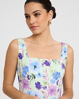 Floral Jacquard Button Front Dipped Waist Mini Dress - image 2