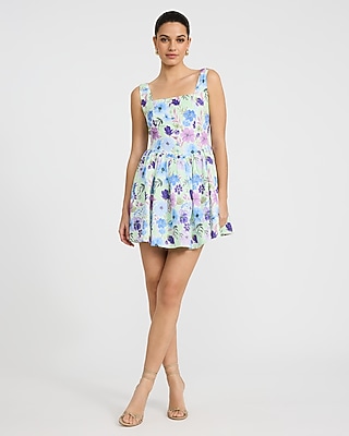 Floral Jacquard Button Front Dipped Waist Mini Dress - image 4
