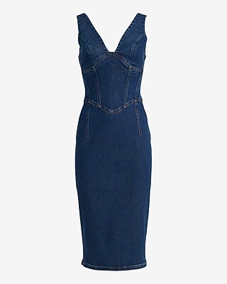 women's denim corset midi a-line dress - universal thread Sydneys Closet SC7381 Prom Dress - Ivory Floral main image 1