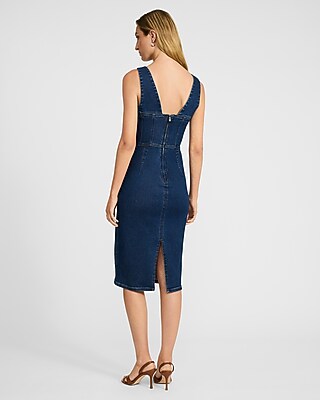 Denim V-neck Corset Midi Dress | Express