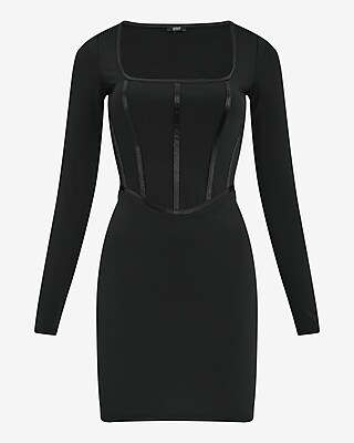 Body Contour High Compression Square Neck Long Sleeve Corset Mini Dress