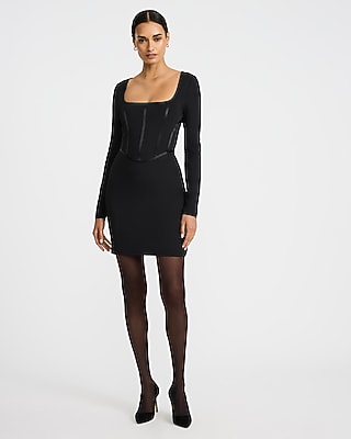 Body Contour High Compression Square Neck Long Sleeve Corset Mini Dress