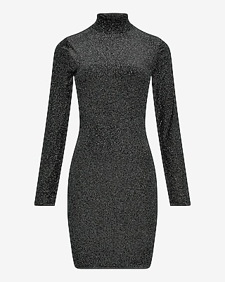 Shine Velvet Mock Neck Long Sleeve Mini Dress