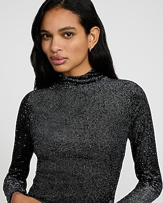 Shine Velvet Mock Neck Long Sleeve Mini Dress