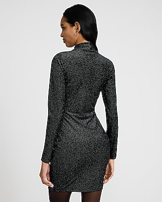 Shine Velvet Mock Neck Long Sleeve Mini Dress