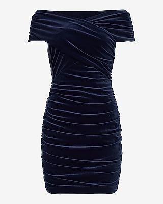 Velvet Off The Shoulder Ruched Mini Dress
