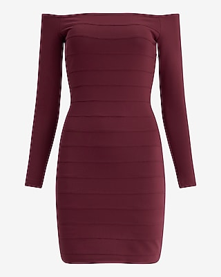 Off The Shoulder Long Sleeve Bandage Mini Dress