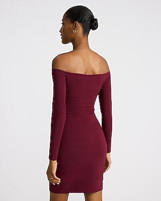 Off The Shoulder Long Sleeve Bandage Mini Dress
